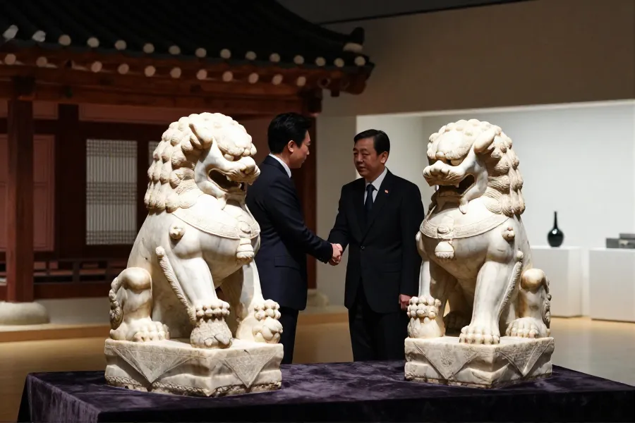韩国正式向中方移交清代大理石石狮