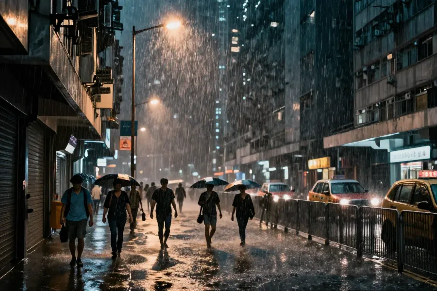 八号风球生效 尖沙咀风雨交加