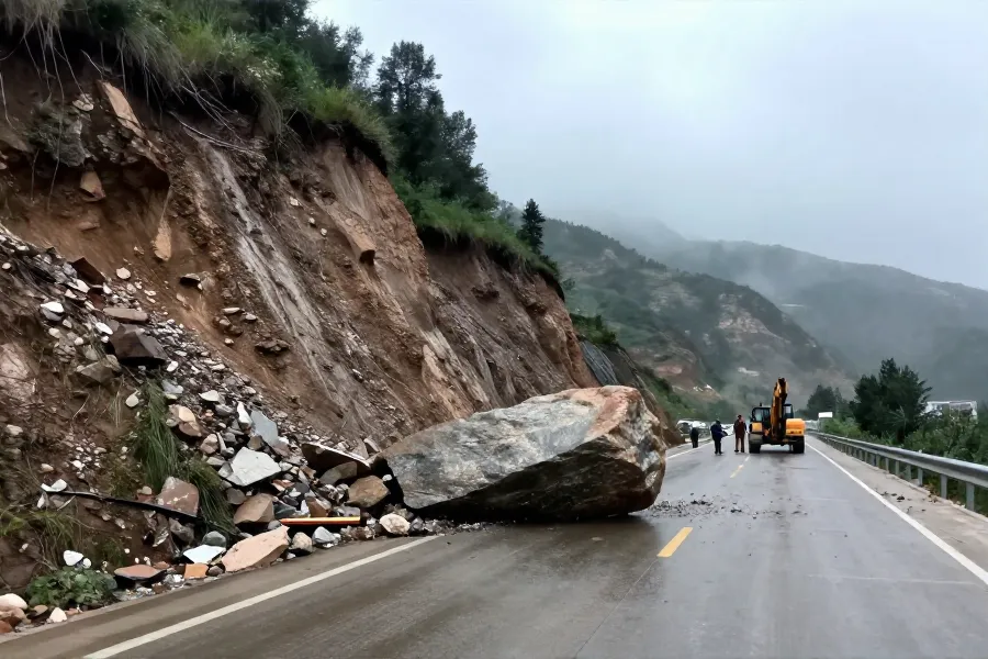 甘肃平凉暴雨致省道落石，防汛二级响应启动