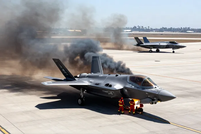 美軍F-35隱形戰機加州基地墜毀起火