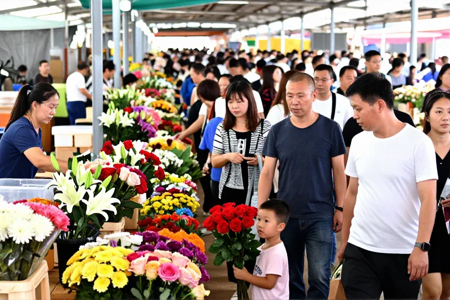 斗南花市客流如织 鲜花交易氛围浓厚