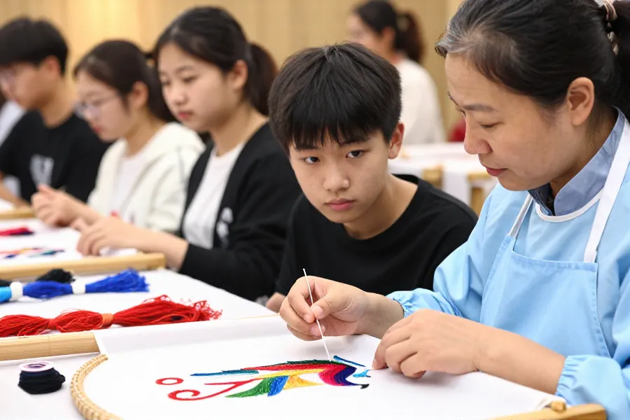 华裔青少年体验湘绣 感受非遗魅力