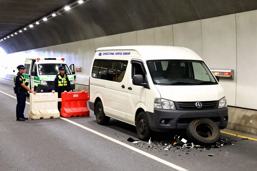 九龙仓隧道囚车爆胎两囚送医 警方查私家车损毁