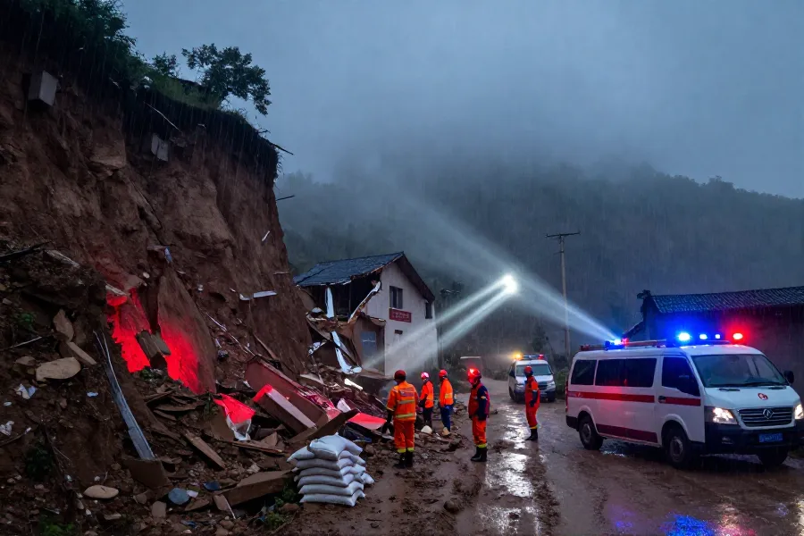 陕西潼关暴雨致民房坍塌 1人失联救援进行中