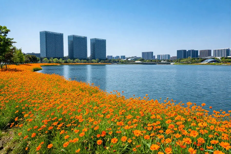 成都兴隆湖夏日花海绽放 吸引市民打卡拍照