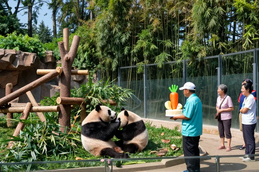 旅美大熊猫宝力在华盛顿迎来5岁生日庆典