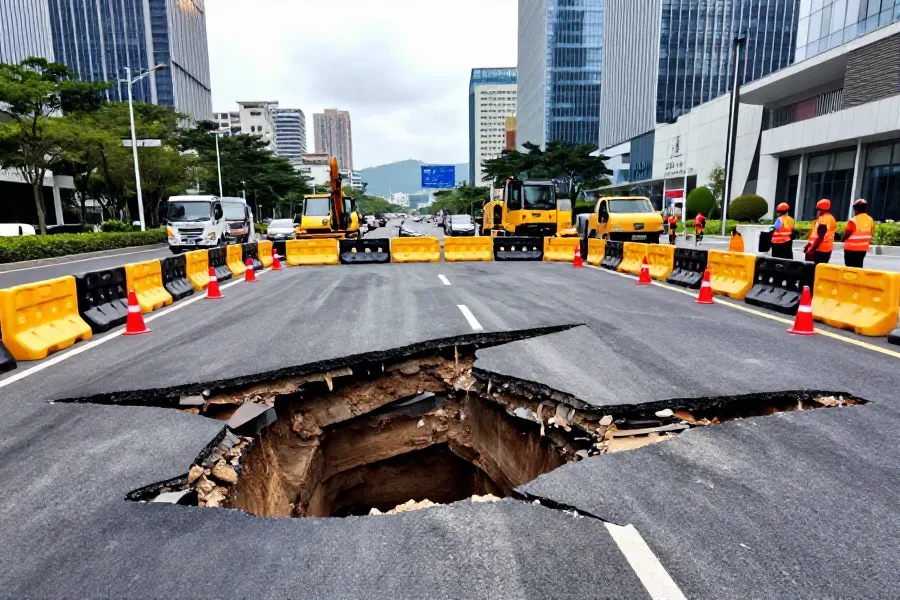 深圳滨海大道路面塌陷修复 部分车道恢复通行