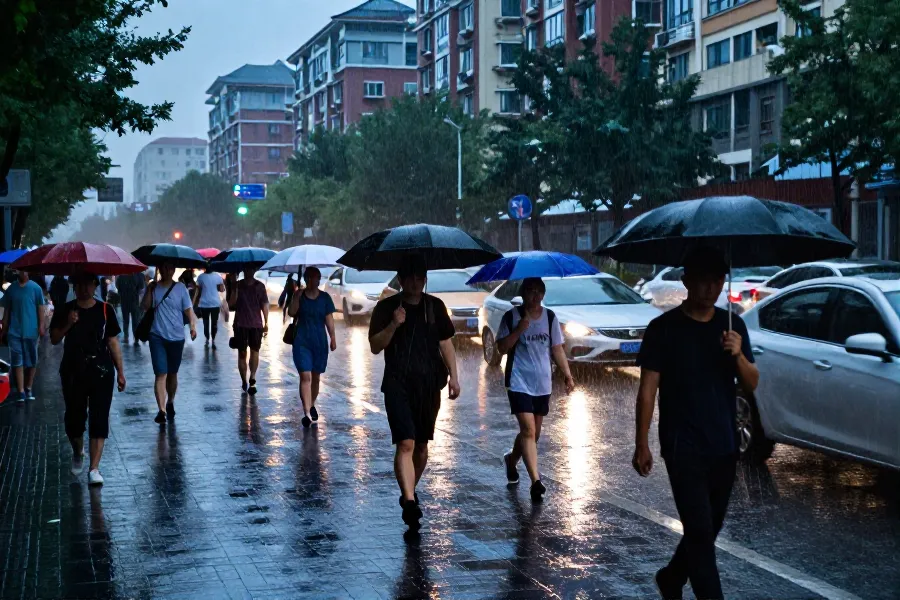 8月7日北京晚高峰突降暴雨，外卖骑手冒雨奔波