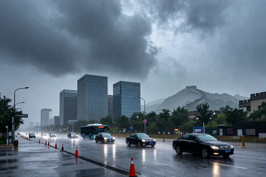 北京强降雨来袭 多部门联合发布四项预警