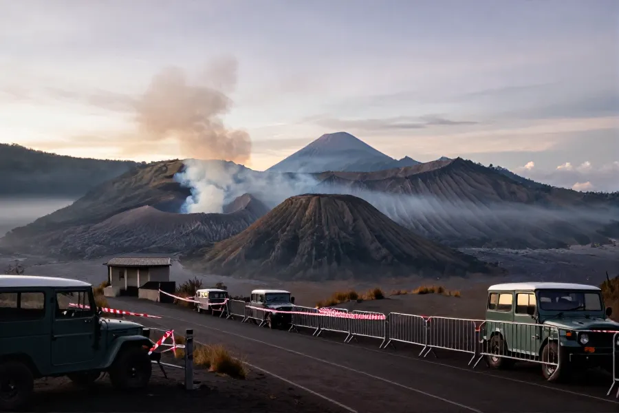 印尼布罗莫火山因火情紧急闭园 领馆发布安全警示