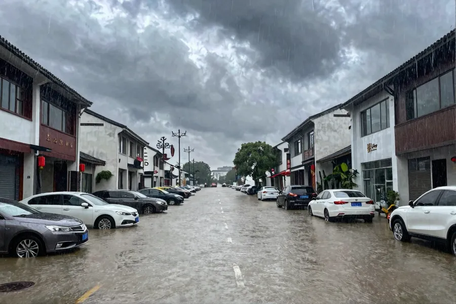 浙江玉环暴雨红色预警，全市启动五停措施