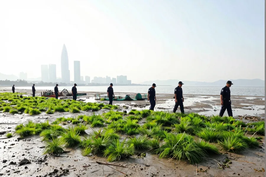 深圳大鹏清理废弃笼具 守护珍稀海草床生态